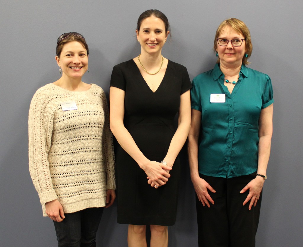 In keeping with our new tradition, Dallas SWE President Barbara Read (right) took a photo with first-time event attendees Sarah Rivers (right) and Susan Hughes (left).