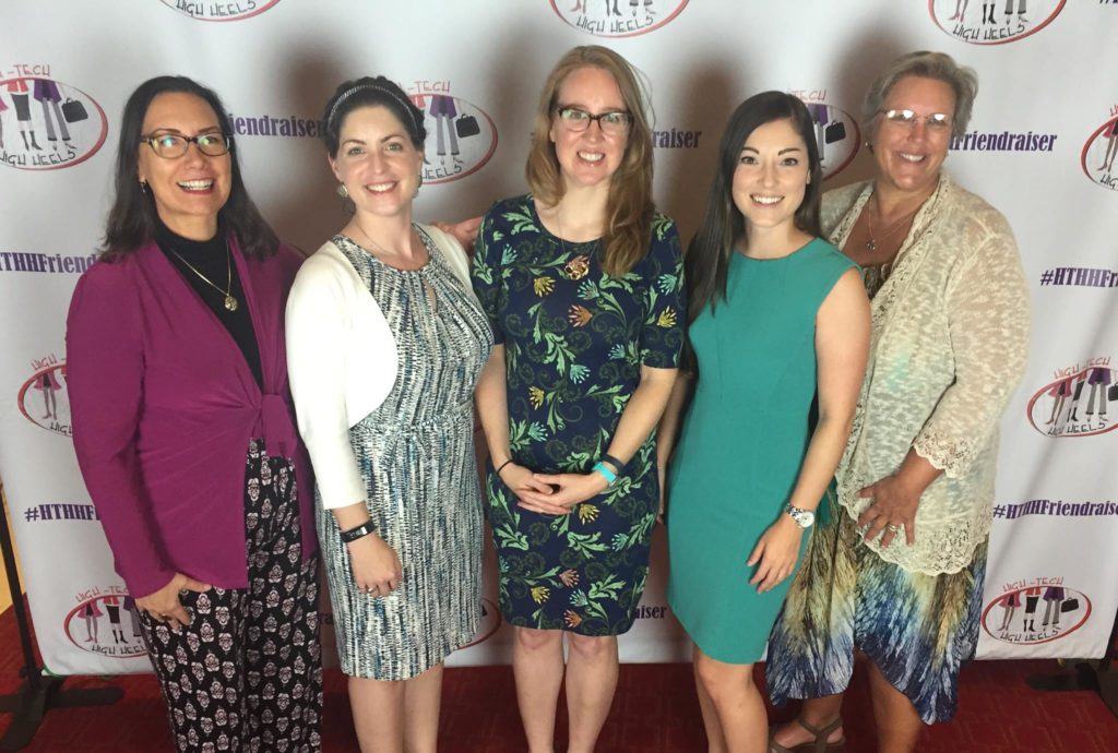 Left to right: Stephanie Watts Butler (FY16 SWE Achievement Award recipient), Shelley Stracener (Dallas SWE FY17 President), Jennifer Vilbig (Dallas SWE FY13-14 President), Amber Scheurer (Dallas SWE FY17 Secretary), and Lynn Mortensen (Dallas SWE Scholarship Committee Chair). 